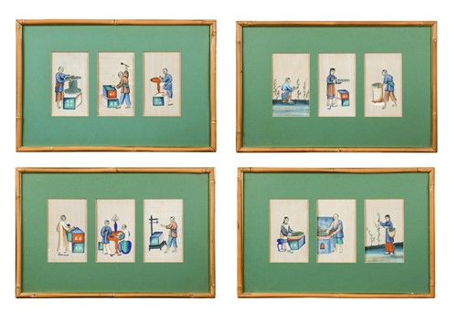 Lot 99 - Twelve Chinese watercolours on rice paper, late Quing Dynasty