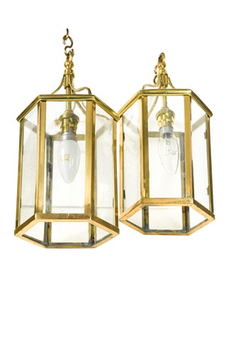 Lot 223 - A pair of brass hall lanterns, 20th century