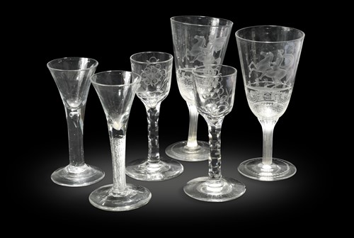 Lot 172 - A pair of Jacobite style wine glasses