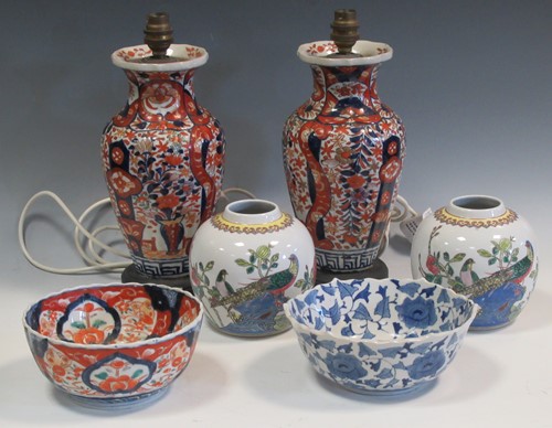 Lot 35 - A pair of Imari style vases converted for...