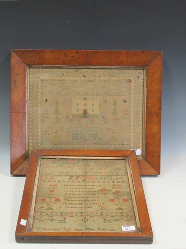 Lot 92 - Two needlework samplers dated 1825 and 1826,...