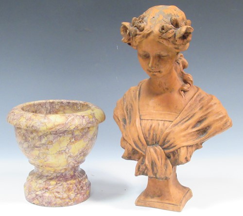 Lot 72 - Pink marble Italian style urn, 23cm high;...