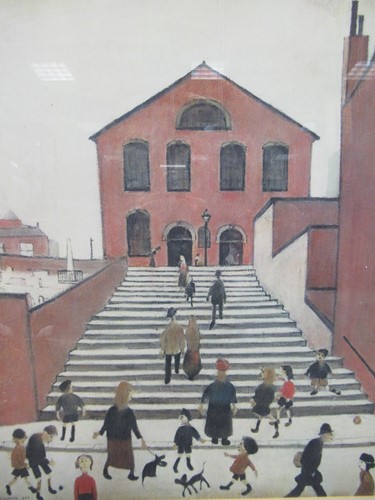 Lot 222 - An L.S. Lowry print, The Old Church and Steps,...