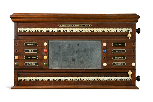 Lot 505 - A Burroughes & Watts mahogany snooker score board, late 19th or early 20th century