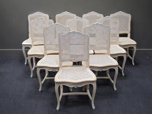 Lot 272 - A set of ten Louis XV style white and blue...