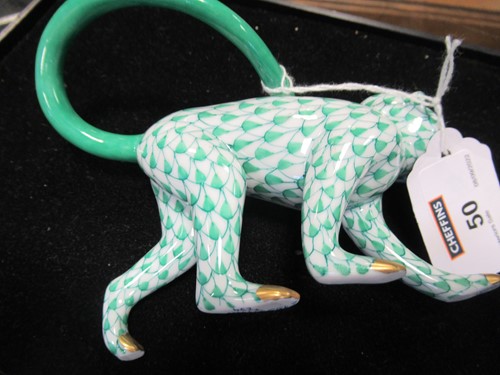 Lot 50 - Herend green fishnet walking monkey no.15391,...