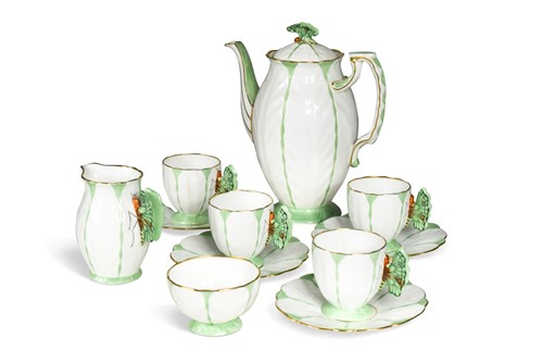Lot 64 - An Aynsley butterfly and leaf-moulded porcelain coffee service