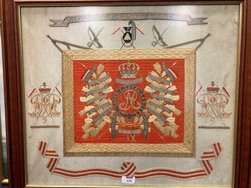 Lot 175 - The Queens Royal Lancers embroidery 50 x 58cm