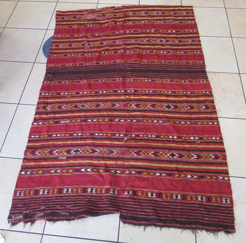 Lot 416 - Two Kilim type rugs of geometric striped...