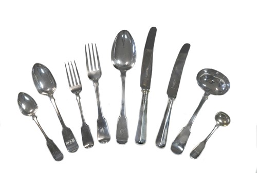 Lot 479 - A 44-piece harlequin set of 19th century silver flatware with 28 additions