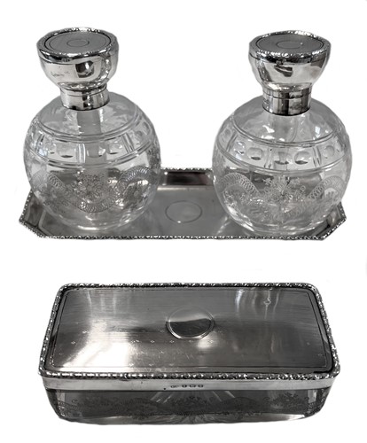 Lot 436 - An early 20th century silver and glass 4-piece dressing table set