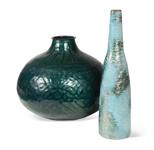 Lot 181 - Paolo De Poli (1905-1996), two enamelled copper vases