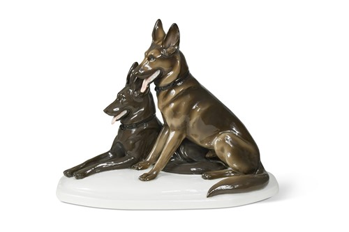 Lot 66 - A Pfeffer Gotha porcelain group of two German Shepherd dogs
