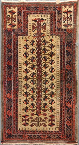 Lot 22 - A late 19th century Belouchi prayer rug with...