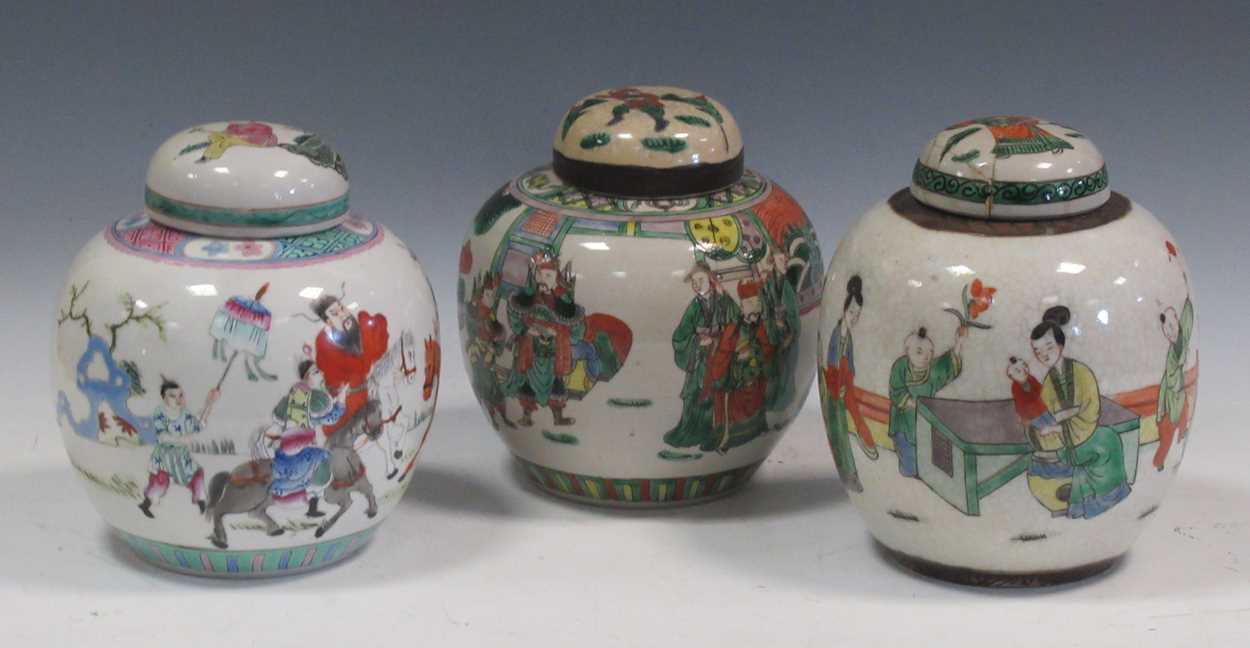 Lot 60 - Three Chinese ginger jars and covers, the