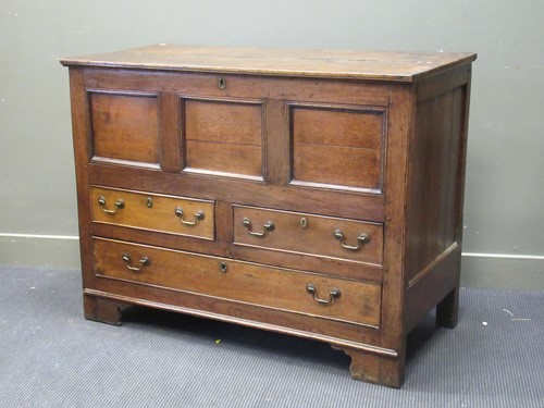 Lot 486 - An 18th century oak mule chest, 96.5 x 129 x 59cm