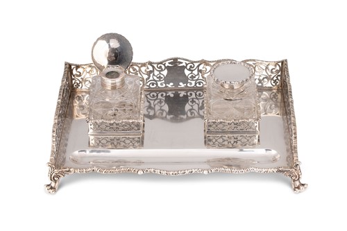 Lot 486 - A Victorian silver desk inkstand