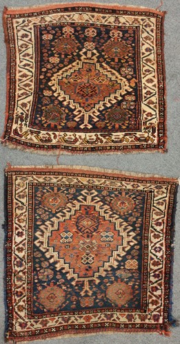 Lot 48 - A near pair Qashqai bagfaces, 64 x 64cm