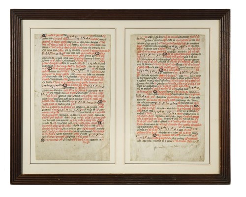 Lot 325 - Two 15th century manuscript leaves from a...