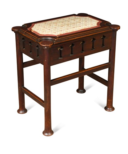 Lot 197 - Attributed to Shapland & Petter of Barnstaple, an Arts & Crafts oak piano stool, circa 1900