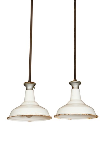 Lot 284 - A pair of industrial enamelled pendant lights
