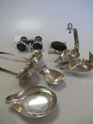 Lot 231 - An early silver pap boat, two silver sauce...