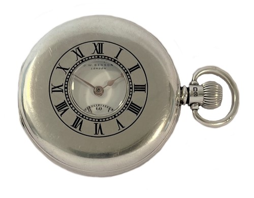 Lot 277 - J.W. Benson, London - A Sterling silver half hunter pocket watch