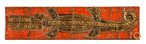 Lot 68 - Jean Powell of Craig Bragdy Design, Denbigh, Wales, a tiled panel of a crocodile