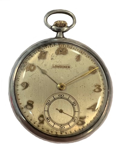 Lot 268 - Longines - A Swiss silver open faced dress pocket watch