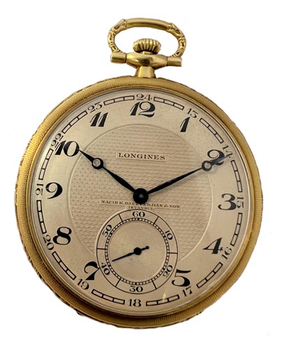 Lot 298 - Longines for Djezvedjian & Son, Istanbul - A Swiss 18ct gold open faced dress pocket watch