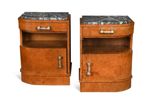 Lot 244 - A pair of Art Deco marble topped walnut bedsides