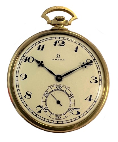 Lot 306 - Omega - A Swiss 18ct gold open faced dress pocket watch