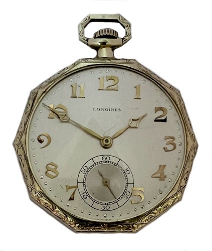 Lot 294 - Longines - A Swiss open faced dress pocket watch