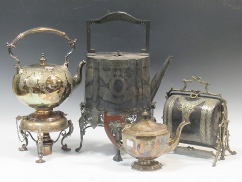 Lot 240 - Four items of silver plate including two tea...