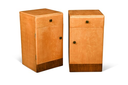 Lot 238 - A pair of Art Deco blonde birdseye-maple bedside cabinets