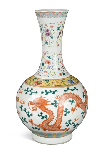 Lot 27 - A Chinese porcelain dragon bottle vase, Republic Period