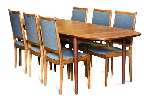 Lot 277 - A mid-century Danish teak extending dining table and six chairs