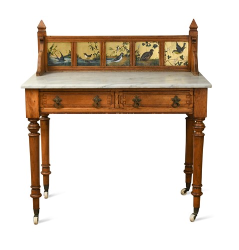 Lot 553 - A Victorian pitch pine marble top washstand