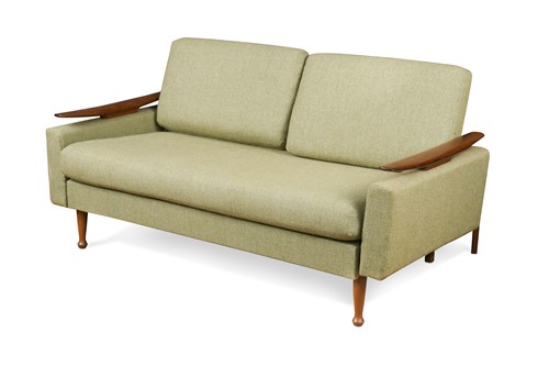 Lot 297 - A Greaves & Thomas teak sofa or day bed, circa 1950