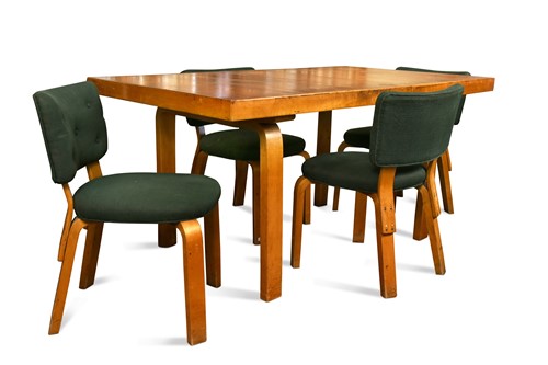 Lot 254 - Alvar Aalto (1898-1976) for Artek, a model 92 extending dining table and four model 62 chairs