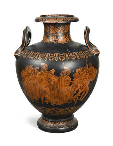 Lot 490 - A two handled neoclassical urn in Etruscan style, 19th century
