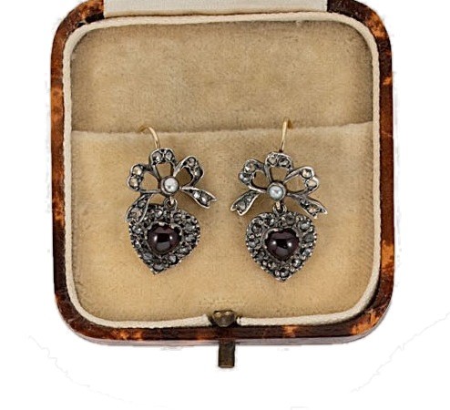 Lot 69 - A pair of 19th century ruby and diamond ear pendants