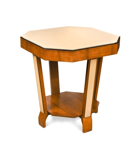 Lot 251 - An Art Deco period walnut and peach glass occasional table