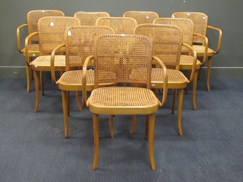 Lot 508 - A set 10 of bent wood and cane-work dining...