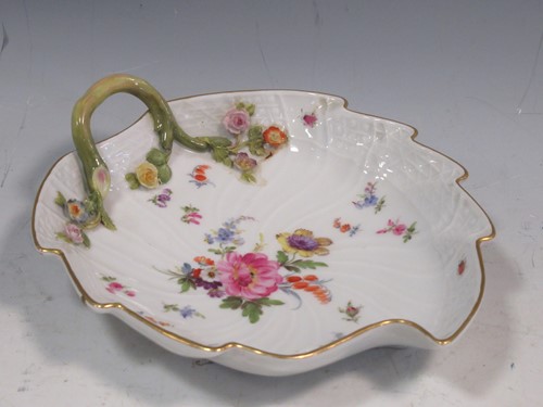 Lot 95 - A late 19th century Meissen leaf shaped dish...