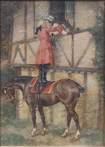 Lot 267 - English Provincial School Courtship scene oil...