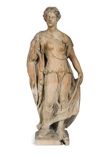 Lot 268 - A limewood carving of a classically draped female figure, late 18th/ 19th century