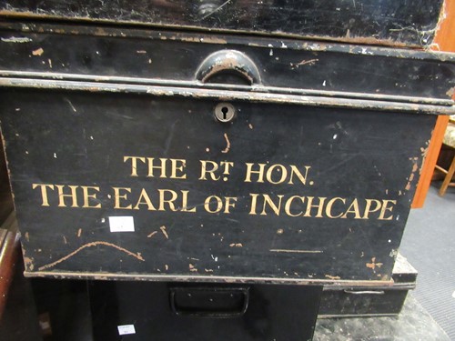 Lot 503 - A collection of eight black tin boxes,...