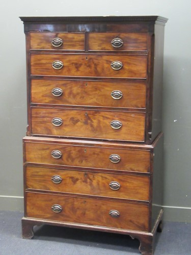 Lot 454 - A Georgian mahogany chest on chest, 181 x 108...