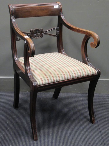 Lot 417 - A bar back elbow chair with sabre legs